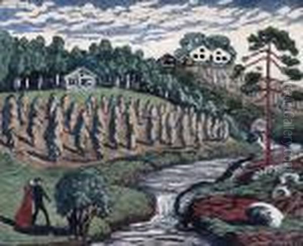 Large Stook Oil Painting by Nikolai Astrup