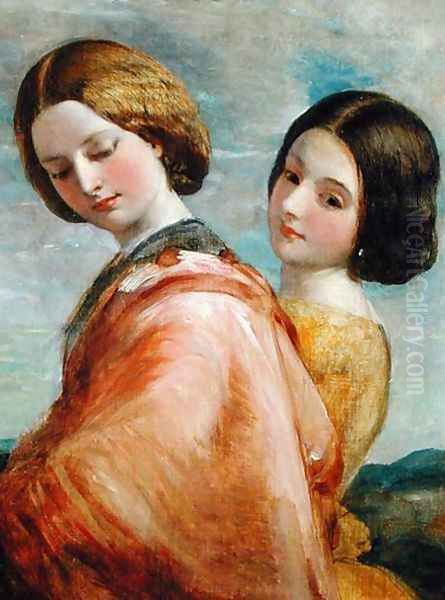 Two Young Women Walking Oil Painting by George Frederick Watts