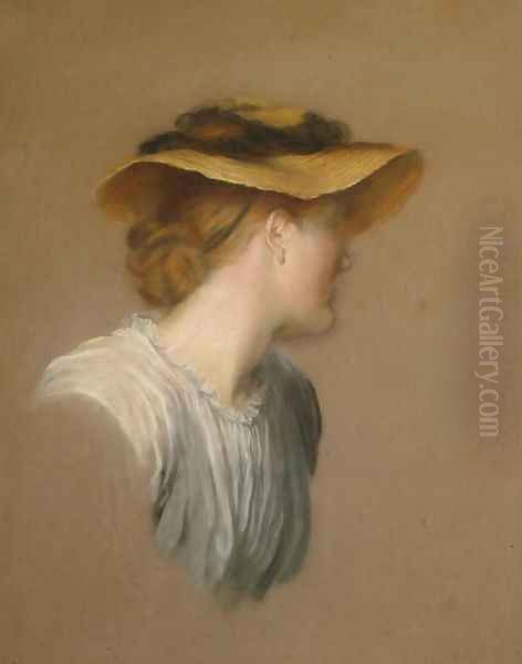 Mrs G. F. Watts in a straw hat, 1887 Oil Painting by George Frederick Watts