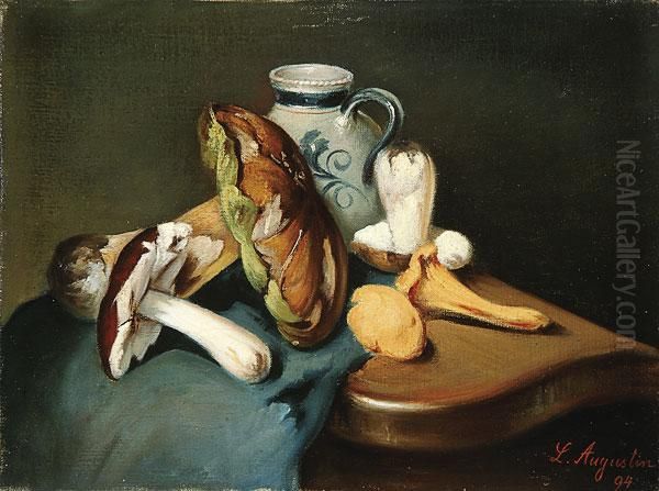 Still Life Of Mushrooms Oil Painting by Louis-Auguste Auguin