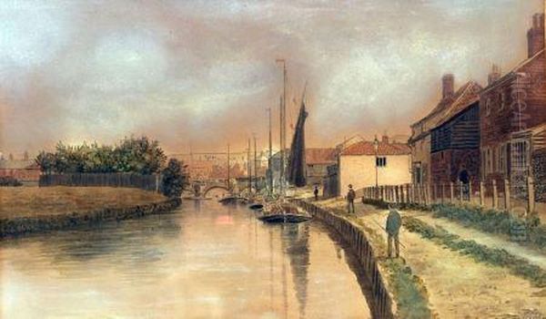 Bridge From Pulls Ferry - Norwich Oil Painting by William Frederick Austin