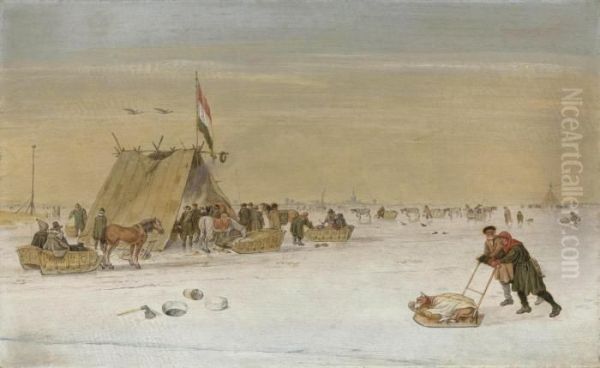 A Winter Landscape With Figures On The Ice Oil Painting by Hendrick Avercamp