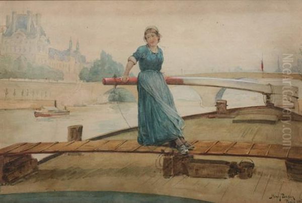 Woman On Dock Oil Painting by Henry Bacon