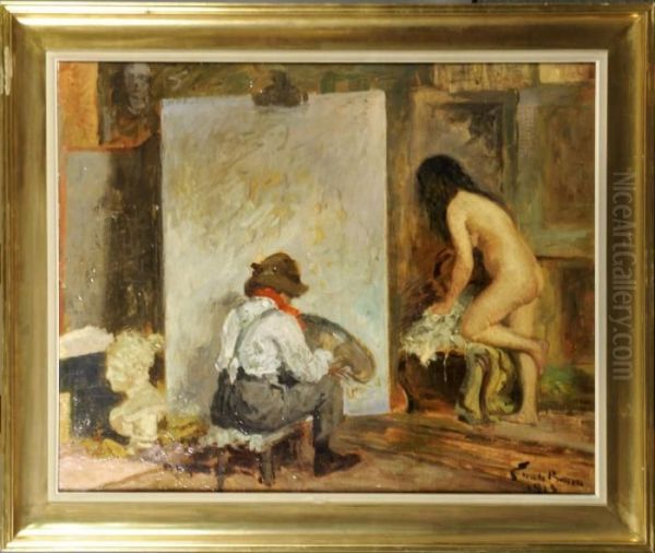 Peintre Et Son Modele Oil Painting by Emile Baes