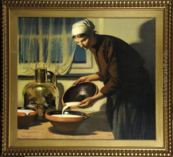 L'ecremeuse Oil Painting by Firmin Baes