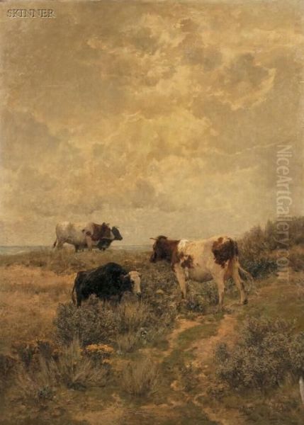 Cows Grazing In The Dunes Oil Painting by Hermann Baisch