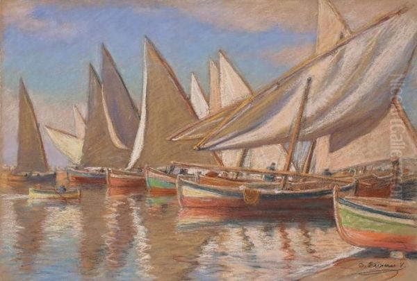 Barcas Oil Painting by Dionis Verdaguer Baixeras