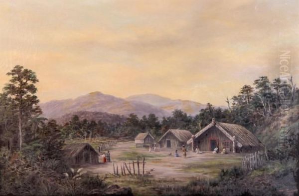 Maori Life, King Country Oil Painting by William George Baker