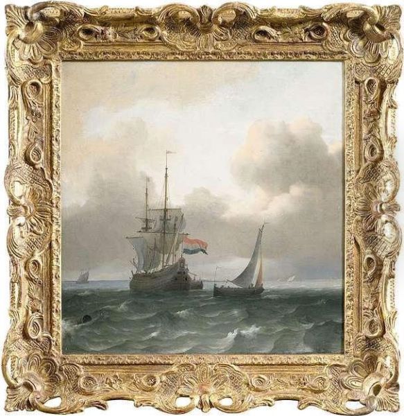 Niederlandische Handelsschiffe In Bewegter See Unter Bewolktem Himmel Oil Painting by Ludolf Backhuysen