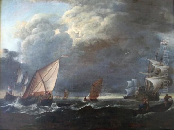 Marine Scene Under A Stormy Sky Oil Painting by Ludolf Backhuysen