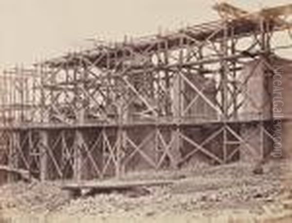 Construction D'un Viaduc Sur La Ligne De Chemin De Fer Paris - Marseille Oil Painting by Edouard Denis Baldus