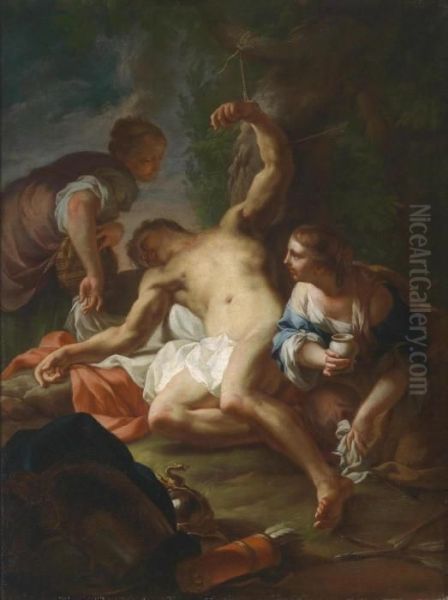 Saint Irene Tending The Wounds Of Saint Sebastian Oil Painting by Antonio Balestra