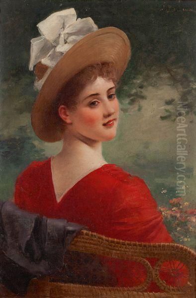 Jeune Femme Au Chapeau Oil Painting by Jules Frederic Ballavoine