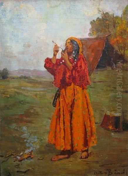 In Fata Cortului Oil Painting by Octav Bancila