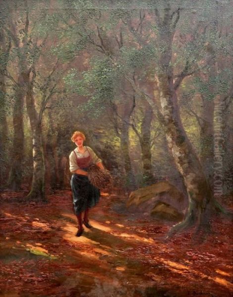 Girl In A Forest Oil Painting by Emil Barbarini