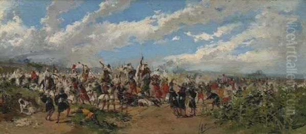 Battle Of Guadalete, Spain Oil Painting by Mariano Barbasan Lagueruela