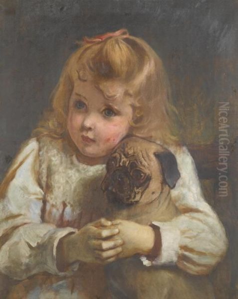 Concern, Girl With A Pug Oil Painting by Charles Burton Barber