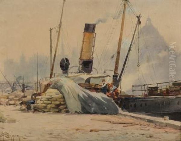 Le Port Saint Nicolas (paris) Oil Painting by Antoine Barbier