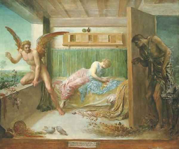 'When Poverty comes in at the Door, Love flies out at the Window' (German proverb) Oil Painting by George Frederick Watts