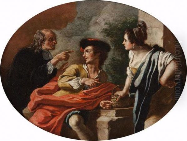 Coppia Di Giovani Ammoniti Da Un Sacerdote Oil Painting by Pietro Bardellino