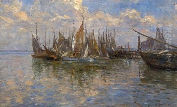 < Bateaux Au Port >. Oil Painting by Leon Barillot