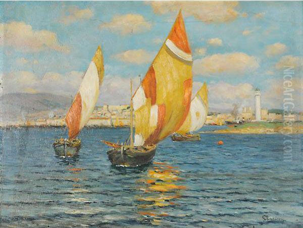 Trieste, Pescatori Al Largo Oil Painting by Giuseppe Barison