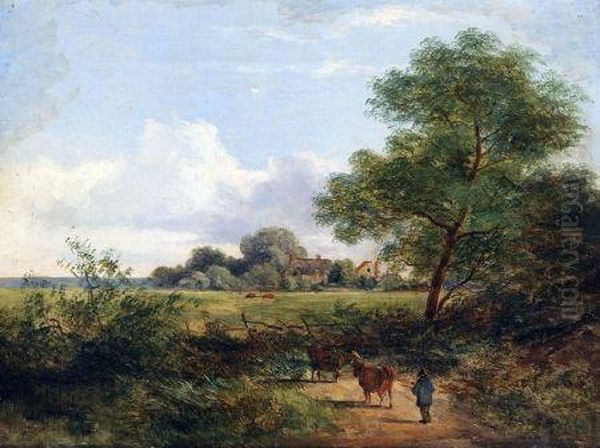 Herder With Cattle In Country Path Oil Painting by Adam Barland