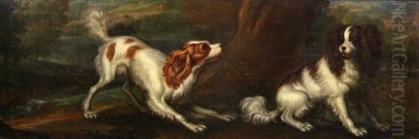 Playful Spaniels In A Landscape Oil Painting by Francis Barlow