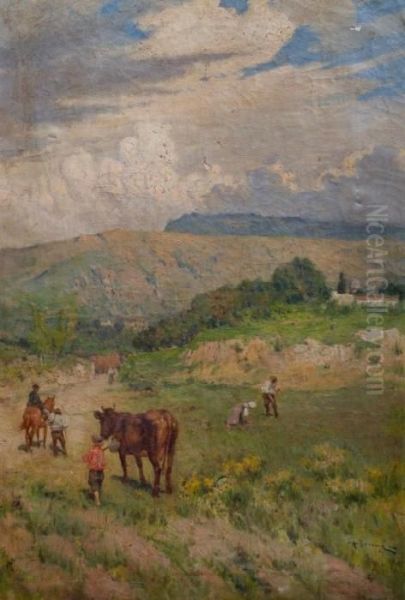 Campesinos Oil Painting by Carlo Adolfo Barone