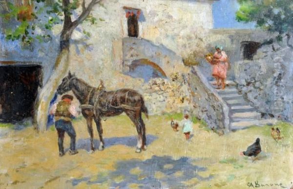 Cortile Oil Painting by Carlo Adolfo Barone