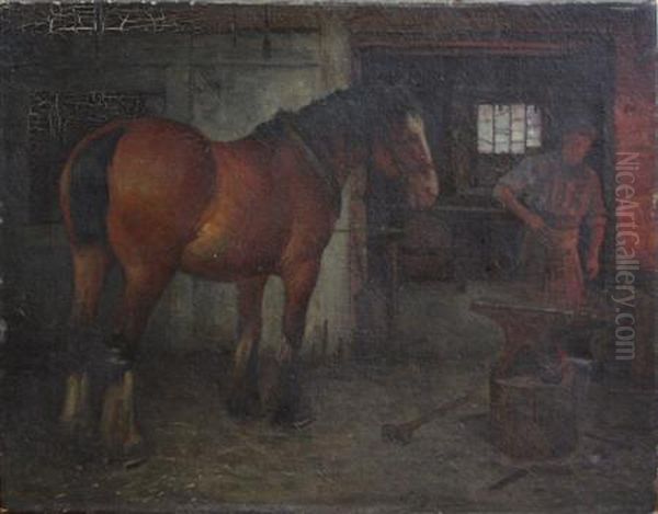 In The Smithy Oil Painting by William Barr