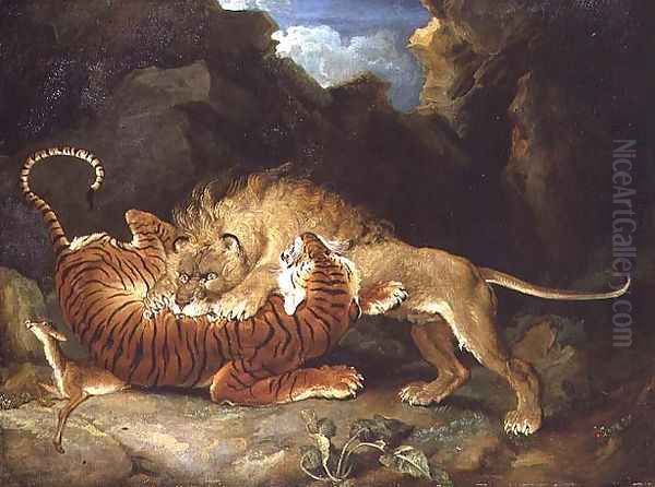 Fight between a Lion and a Tiger, 1797 Oil Painting by James Ward