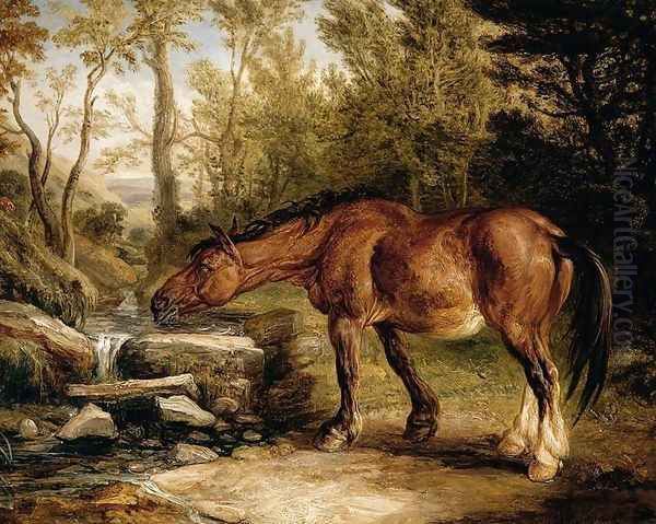 A Horse Drinking at a Stream 1838 Oil Painting by James Ward