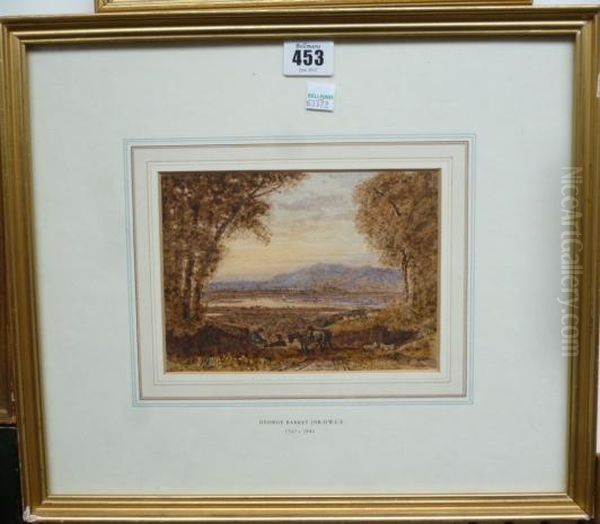 Travellers And Horses In An Extensive Landscape Oil Painting by George Jnr Barrett