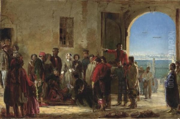 The Mission Of Mercy: Florence Nightingale Receiving The Wounded At Scutari Oil Painting by Jerry Barrett