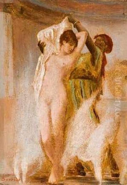 Femme Nue Et Sa Servante Au Hammam Oil Painting by Felix Joseph Barrias