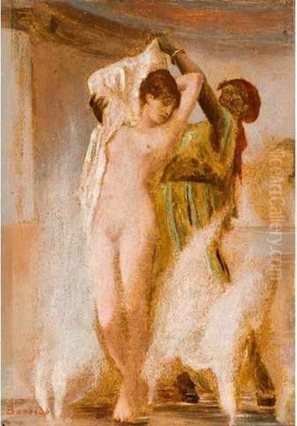 Femme Nue Et Sa Servante Dans Les Vapeurs Du Hammam Oil Painting by Felix Joseph Barrias