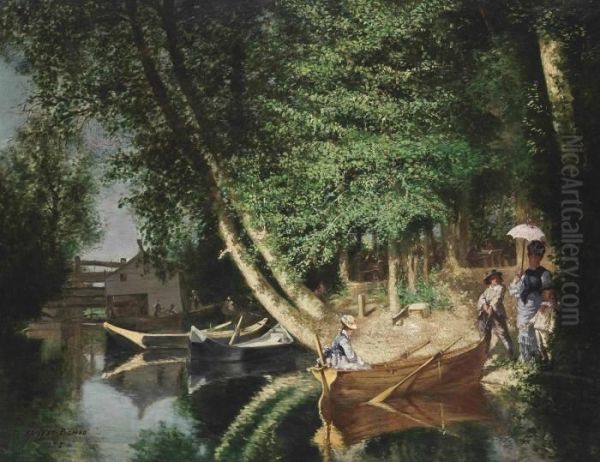 A Sunny Afternoon On The Riverside Oil Painting by Louis Ernest Barrias