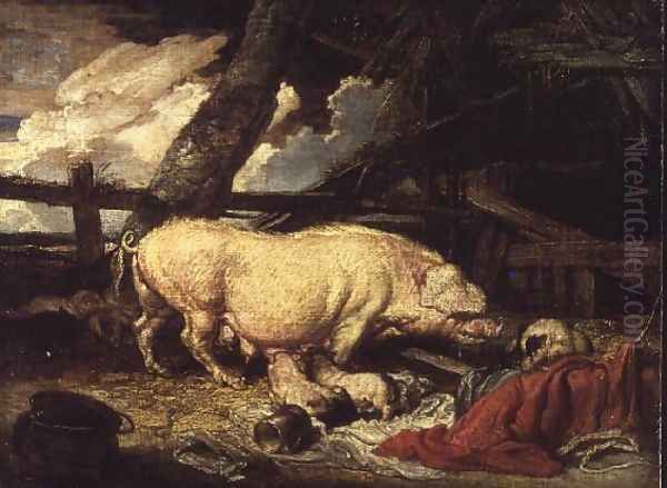 Pigs in a Sty Oil Painting by James Ward