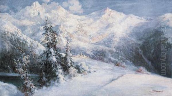 Paesaggio Montano Innevato Oil Painting by Licinio Barzanti