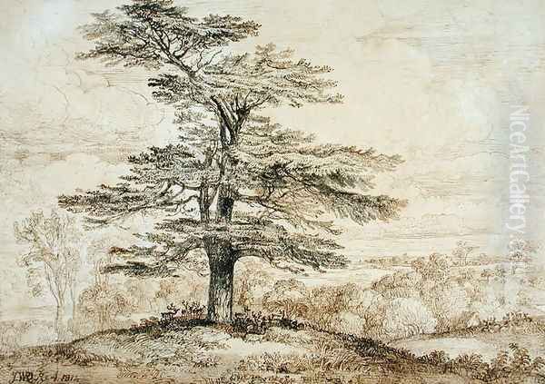 A Cedar on a Rise with a Herd of Deer Grouped Beneath its Shade, 1814 Oil Painting by James Ward