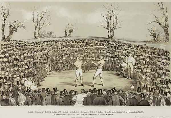 The Great Fight Between Tom Sayers and J.C. Heenen at Farnborough, 17th April 1860, engraved by Wolmoth & Lopez Oil Painting by James Ward