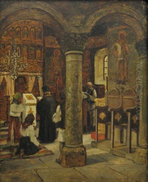 Interior De Biserica Oil Painting by Ludovic Bassarab