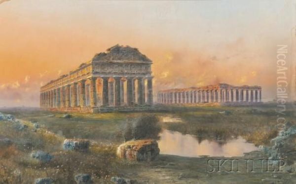 Temples Of Paestum Oil Painting by Giovanni Battista