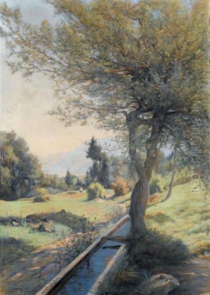 Sommerlicher Weg Mit Tranke Oil Painting by Auguste Baud-Bovy