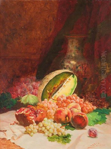 Bodegon De Melon, Uvas Y Granadas Oil Painting by Eugene Baudin