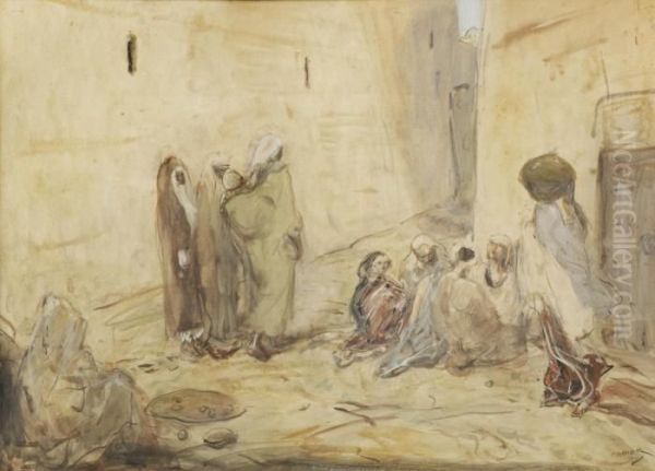 Straatje In Stamboul; Figures In The Streets Of Istanbul Oil Painting by Marius Bauer