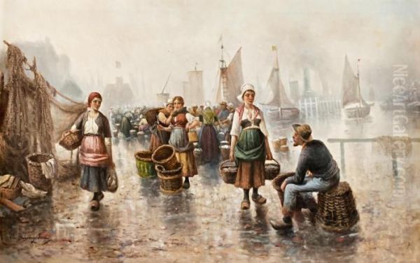 View From The Harbour Oil Painting by Adolf Baumgartner