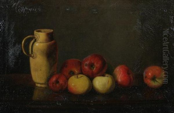 Still Life With Ceramic Pitcher And Apples Oil Painting by Peter Baumgras