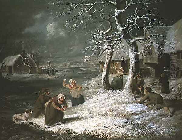 Peasants Snowballing, c.1790 Oil Painting by James Ward